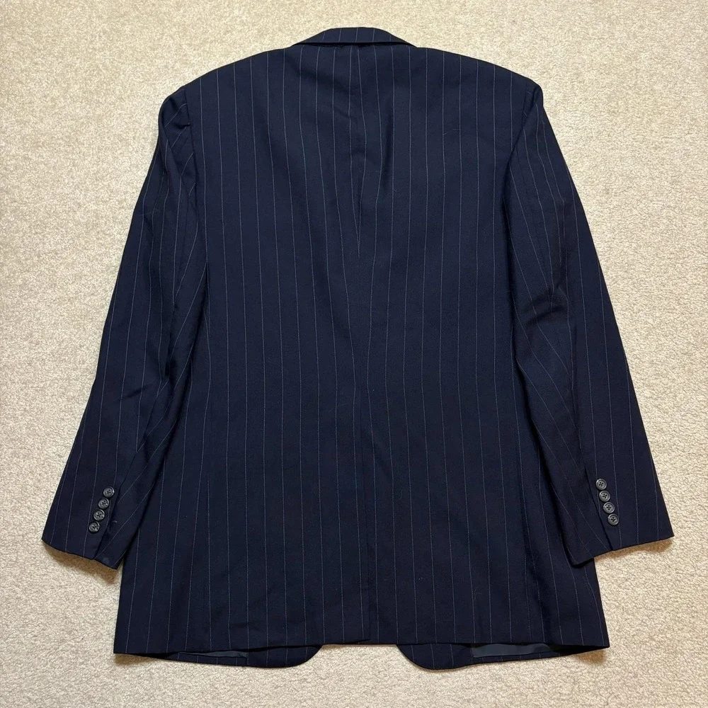 Vtg Polo By Ralph Lauren Blazer Mens 42‎ Blue Wool Pinstripe USA Sport Coat 80s